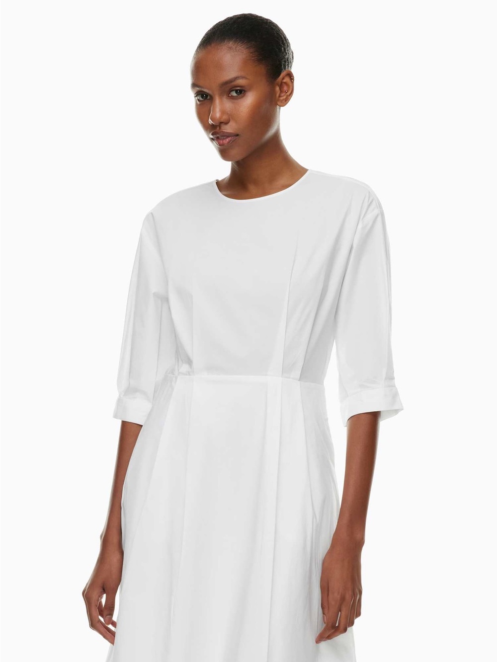 Aritzia Babaton Brighton Poplin White Midi Dress with 3/4 Sleeves XS Fit & Flare - Picture 2 of 15